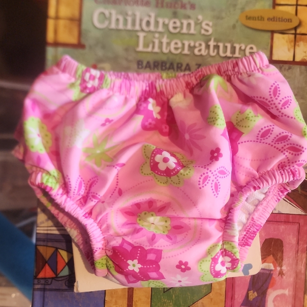 i play. Sz L / 12-18 Months Pink and Green Floral Swim Diaper With Ruffle Butt